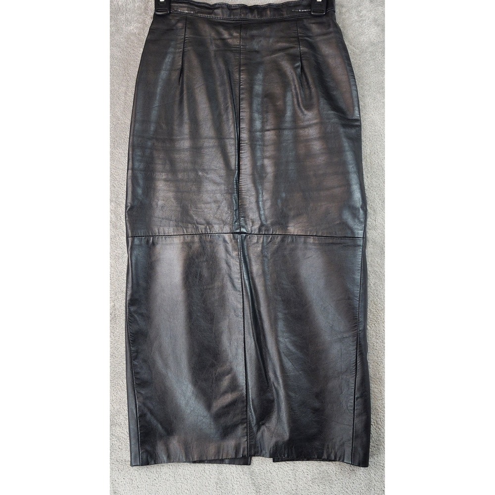L.&U. Fashions New York Skirt Womens Size 7/8 Black Leather Pencil Midi Retro